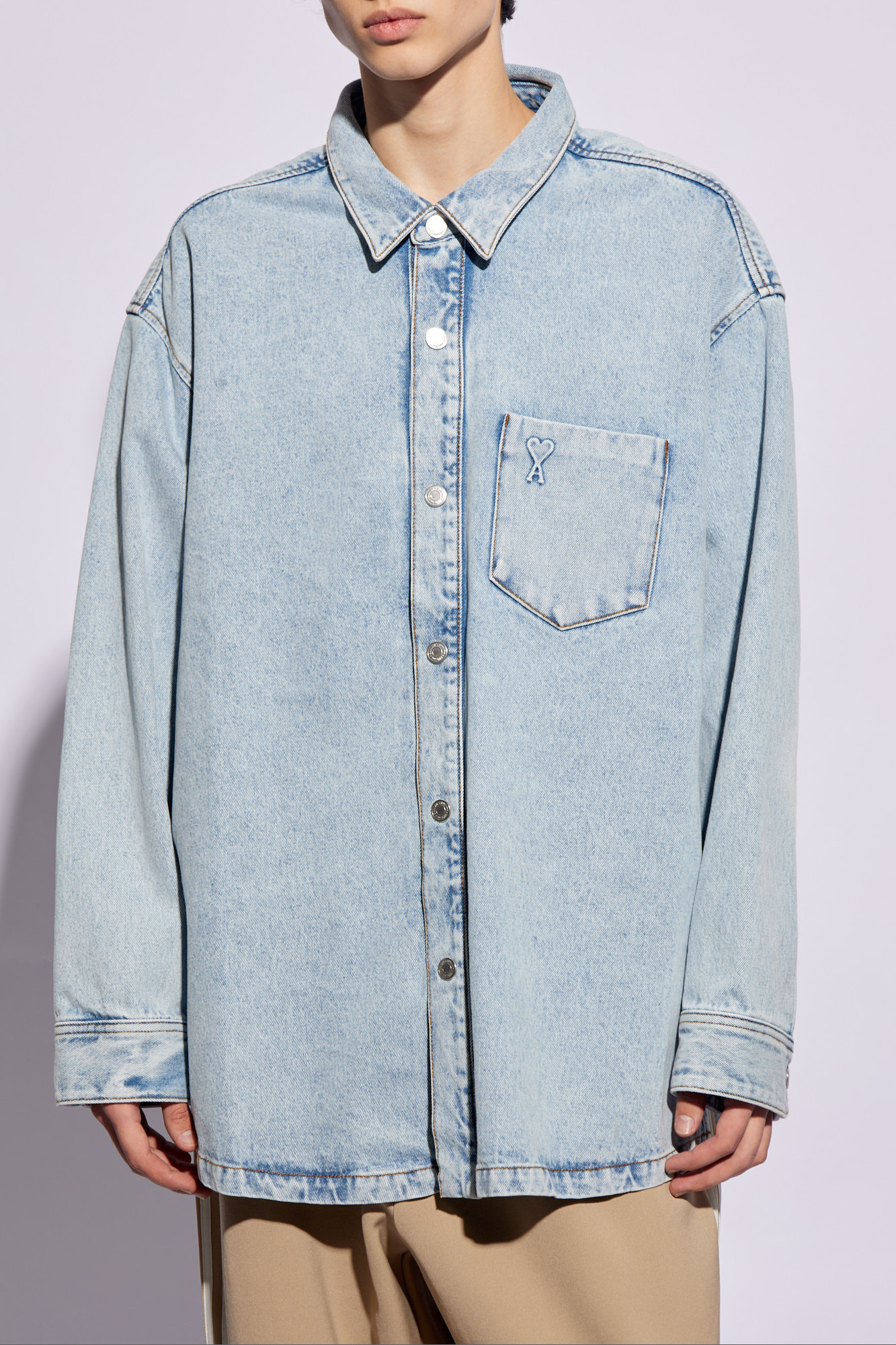 Light blue Denim shirt with logo Ami Alexandre Mattiussi - Vitkac